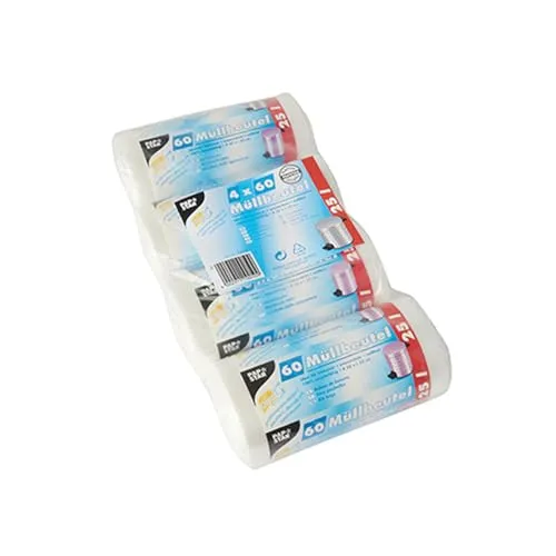 HDPE Müllbeutel 25 L – 52 x 50 cm transparent - Müllsäcke aus robuster HDPE-Folie, 960 Stück im Displaykarton. Ideal für hygienische Abfallentsorgung mit 25 Liter Füllvolumen und praktischer Rolle.