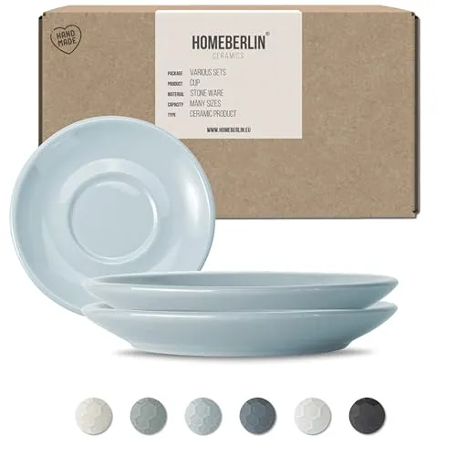 HOMEBERLIN Untertassen Set | passend für 200ml Design Cappuccino Tassen Set | Untertasse aus hochwertigem Steingut | 100% Handfertigung | Saucer (2pcs, Light Blue)