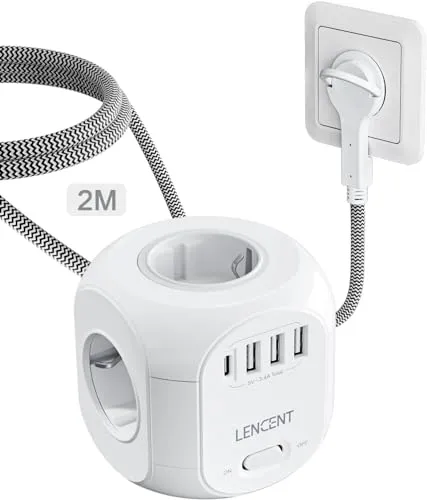 LENCENT 4 Fach Steckdosenleiste Flachstecker Cube mit USB & Typ-C
