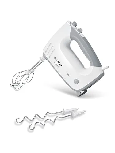 Bosch Handrührer ErgoMixx MFQ36400 - Ergonomischer Handmixer mit 5 Stufen - Handmixer mit 450 W, 2 Rührbesen und 2 Edelstahl-Knethaken. Ergonomisches Design für rutschfreies Arbeiten und spülmaschinengeeignet für einfache Reinigung.