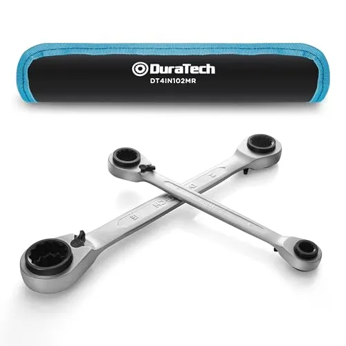 DURATECH 2-teilig Umschaltbarer Ratschenschlüssel-Satz 4-in-1, Gekröpfter Doppel-Ring-Ratschenschlüssel-Satz, Metrisch, 8, 10, 12, 13 & 14, 15, 17, 19 mm mit Rolltasche