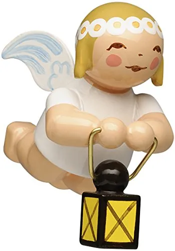 Wendt & Kühn Schwebeengel klein mit Laterne - Nussknacker: Handgefertigter, handbemalter Engel mit Laterne, der weihnachtliche Magie und Freude verbreitet. Ideal zum Aufhängen an Tannenzweigen oder Adventskränzen.