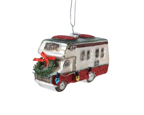 Kaemingk Christbaumschmuck, Christbaumschmuck Glas Wohnmobil 11cm - Weiß / Rot