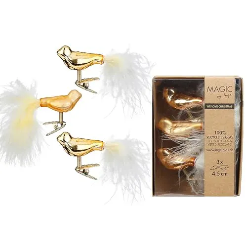Christbaumschmuck Vögel auf Clip 4,5cm Glas 3er Set - Kleine Christbaumkugeln für Weihnachtsbaum - Weihnachtsbaumkugeln & Weihnachtsbaumschmuck zu Weihnachten - Inkagold