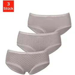 Panty LASCANA, Damen, Gr. 36/38, grau (taupe), Jersey, Obermaterial: 95% Baumwolle, 5% Elasthan. Spitze: 90% Polyamid, 10% Elasthan, bedruckt, unifarben, körpernah, Unterhosen Panty, aus elastischer Baumwolle mit weicher Spitze