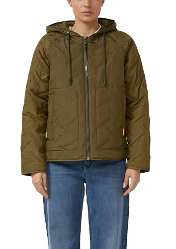 QS Wattierte Jacke mit Kapuze - Leichte, wattierte Jacke mit fixierter Kapuze und Rundhalsausschnitt. Ideal für den Alltag, bietet sie Komfort und Stil mit praktischen Leistentaschen und Raglanärmeln.