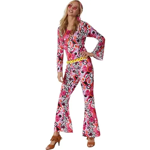 tectake® Damenkostüm Hippie Flowerpower - Kostüme für Fasching und Mottopartys, setze ein modisches Statement mit dem bunten 70er Jahre Design und erlebe den Spirit von Frieden und Freiheit!