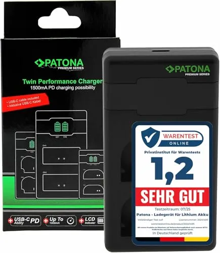 PATONA LP-E6NH Akku Ladegerät - USB-C PD Performance - Ladegerät für Canon Akkus LP-E6NH/LP-E6N, bietet schnelle Ladezeiten dank USB-C PD/QC Fähigkeit und ist ideal für unterwegs.