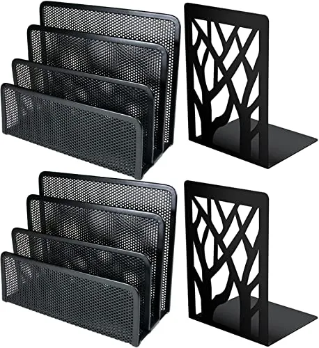 Stück Schreibtisch Organizer, Briefständer mit 3 Fächern Schreibtisch Ordner Organizer Briefhalter Metall Zeitschriftenständer Buchständer für Schule und Büro mit 1Paar Buchstützen 2