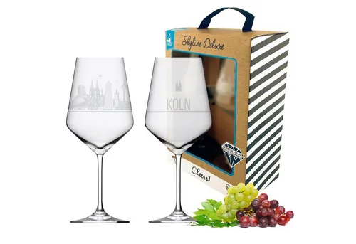 3forCologne Weinglas I LOVE Köln 2er Set - Gläser mit Gravur der Kölner Skyline, perfektes Souvenir und Geschenkidee für besondere Anlässe, MADE IN GERMANY.