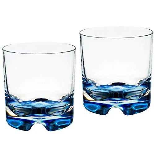 Polycarbonat Trinkglas 200 ml Blauer Boden - Wasserglas Gläser - Trinkbecher Kinderglas Saftglas Whiskey Tumbler - Camping Küche Zubehör - elegant - Outdoor Partyglas - Kunststoff Glas Picknick 2 x