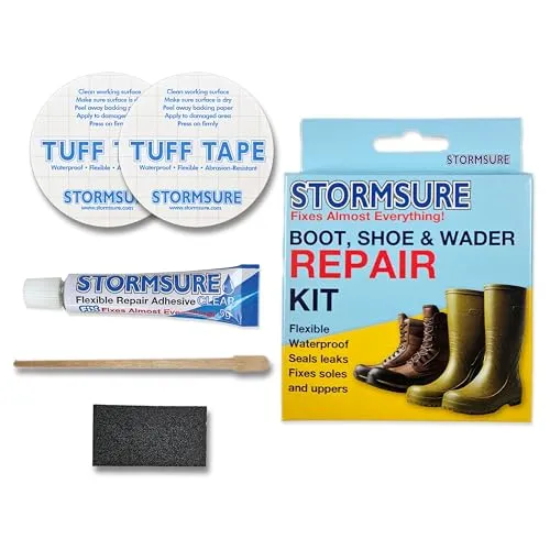 Stormsure Reparaturset für Stiefel, Schuhe und Wathosen 5g (Klar) Kleber und Selbstklebende Flicken für Starke, Langlebige und Flexible Reparaturen