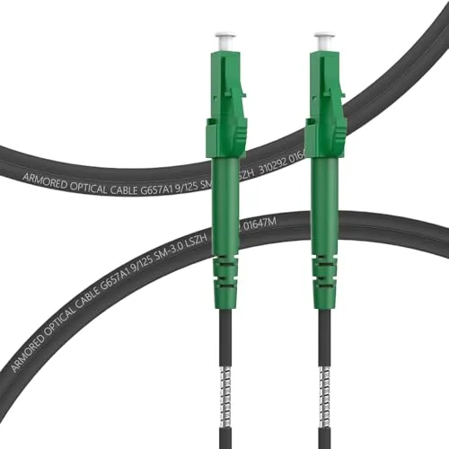 FLYPROFiber 30m Gepanzerte Glasfaserkabel LC/APC auf LC/APC, LWL Patchkabel Simplex Singlemode 9/125μm OS2 Patchkabel, Schwarz