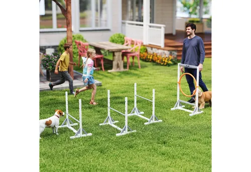 PawHut Agility Set 4-teilig - Agility-Ausrüstung für Hunde: Komplettes Set mit höhenverstellbaren Hürden und Sprungring für individuelles Hundetraining, stärkt die Fitness und Bindung zu Ihrem Tier.