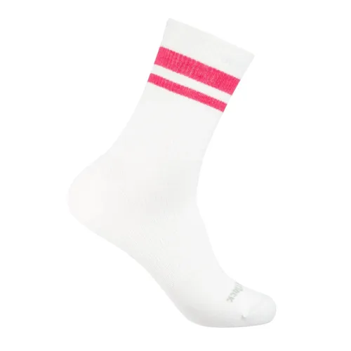 Wrightsock Tennissocke Crew Stride - Wadenhoch, Anti-Blasen-Socke, Weiß/Pink, Größe: 37,5-41 - Die wadenhohe STRIDE Tennissocke bietet optimalen Halt und ist ideal für Sportarten mit viel Bewegung. Sie kombiniert Komfort und Funktionalität, um Blasenbildung zu vermeiden und sorgt für ein sicheres Tragegefühl.
