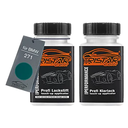 TRISTARcolor Autolack Lackstift Set für BMW 271 Urgrün Metallic Basislack Klarlack je 50ml