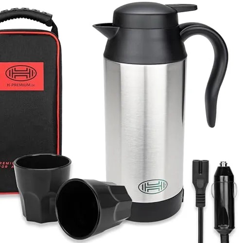 HEYNER Reise-Wasserkocher mit Tasche und Bechern - Praktischer 12V Wasserkocher mit 750 ml Kapazität, ideal für unterwegs. Inklusive Tasche und 2 Bechern – perfekt für Reisen und Camping.