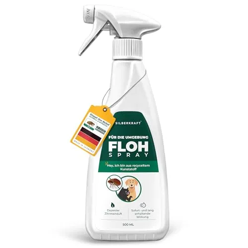 Silberkraft Flohspray für Umgebung 500ml, effektives Flohmittel gegen Flöhe, Zecken- und Milben, Flohspray für Wohnung und Möbel, ideal für Textilien, Hundebetten, Teppiche & Polster