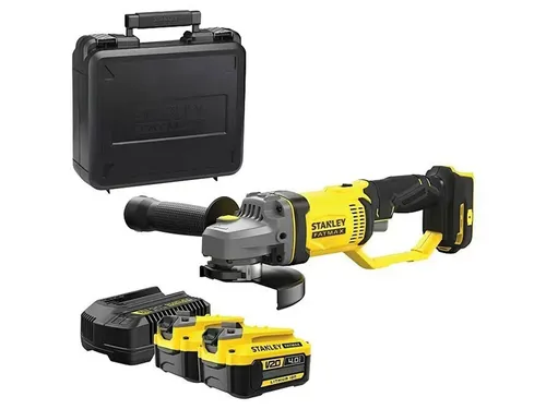 Akku-Winkelschleifer STANLEY FatMax SFMCG700M2K-QW, 18 V - Schleifmaschinen mit 2 leistungsstarken 4 Ah Batterien für kabellosen Einsatz und maximale Flexibilität bei Schleifarbeiten.