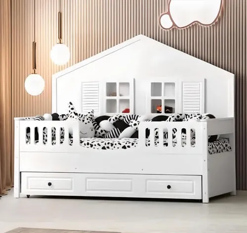 Ausziehbares Kinderbett aus Holz in Weiß 90 x 200 cm - Modernes Funktionsbett für Jungen und Mädchen, mit einem praktischen Ausziehmechanismus und pflegeleichtem Design. Ideal für kleine Räume und vielseitig einsetzbar.