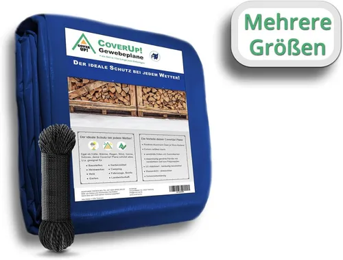 Schutzplane Abdeckplane Wasserdicht - 120g/m², Gewebeplane mit Ösen (Verstärkte Gummiecken - Plane Wasserdicht UV-Schutz für Gartenmöbel), Bauplane, Zeltplane inkl. Seil