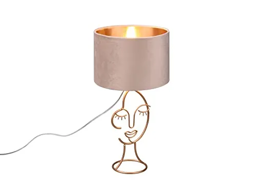 Tischlampe Gold & Lampenschirm Samt Beige, innen Gold, Höhe 46cm