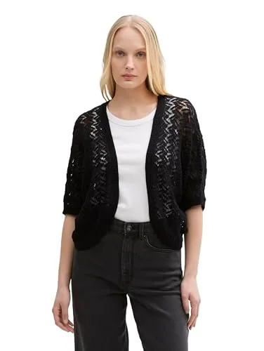 Tom Tailor Loose Fit Bolero Cardigan - Lässiger Baumwollstil in Schwarz, Größe S - Strickjacken mit lässiger Passform und Häkelverarbeitung für hohen Tragekomfort. Perfekt kombinierbar und ideal für entspannte Looks.