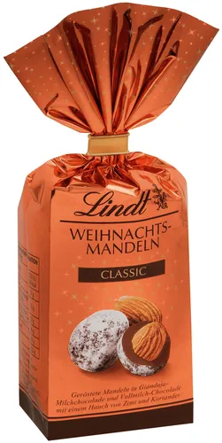 Lindt Weihnachts Mandeln Classic Schokolade Zimt Koriander 100g - Schokoladenbonbons & Pralinen, genussvolle Mandeln in feiner Schokolade mit einer festlichen Zimt-Koriander-Note – das perfekte Geschenk für die Weihnachtszeit!