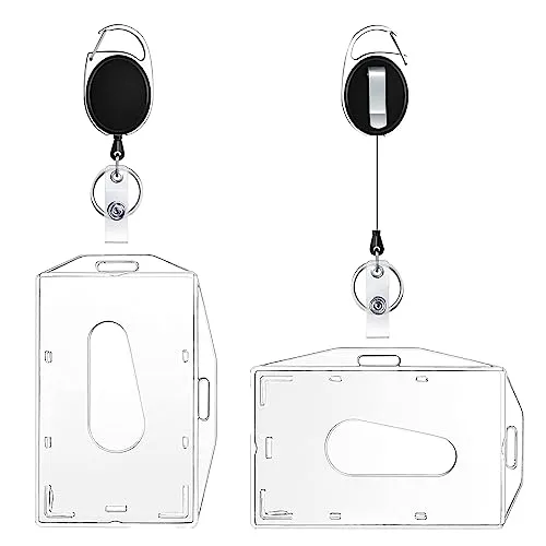 vgggrd 2 Pcs Schlüsselanhänger Set, Ausweishüllen, ID Kartenhalter mit Schlüsselanhänger Ausziehbar, Horizontal/Vertikal, Schlüsselring Retractable Badge Reel für Kartenhalter, Schlüsselkarten