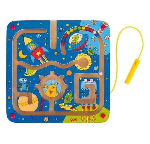 goki Lernspielzeug Magnetlabyrinth Weltall Holz-Labyrinth blau Feinmotorik (Set, 1-St., 1), magnetisch