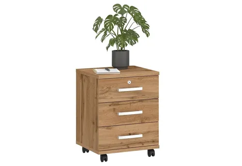 CARO-Möbel Rollcontainer VANCOUVER - Abschließbarer Büroschrank aus Wildeiche - Rollcontainer aus Wildeiche, ideal für Büro oder Home Office, bietet sicheren Stauraum mit abschließbaren Schubladen und stilvollem Design.