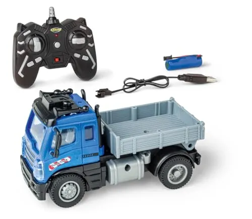 Carson 1:50 Nano City Kipper 2.4GHz - Ferngesteuertes Auto, RC Fahrzeug, Fahrzeit 40 Min, Spielzeug für Kinder, Baufahrzeug, Remote Control Car, Blau