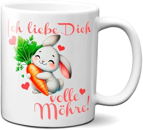 TassenKing - Kaffeetasse,Ich liebe dich volle Möhren' Lustige Hasen Tasse mit Karotten Motiv Geschenk für Frauen & Männer Valentinstag, Geburtstag, Weihnachten