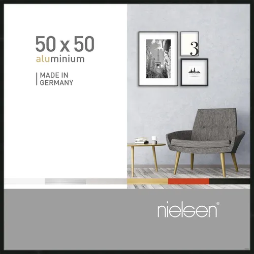 Alurahmen Pixel 50x50 cm schwarz - Moderner Aluminium Bilderrahmen in 50x50 cm, ideal für kreative Wandgestaltungen in jedem Raum, mit einer eleganten Breite von nur 0,8 cm.