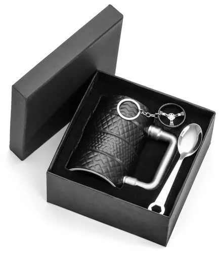 Gadget Master Men Gift Set: Keramik Reifen-Tasse, Maulschlüssel-Löffel & Schlüsselanhänger