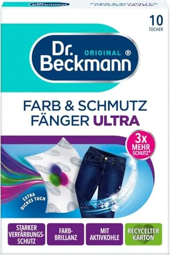 Dr. Beckmann Farb & Schmutzfänger Ultra | langanhaltender Farbschutz für dunkle Wäsche und intensive Farben | ultrastark und mit Aktivkohle für Farbbrillianz | 10 Tücher