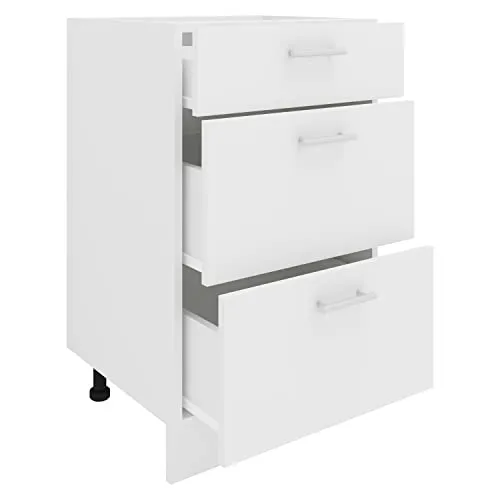 VCM Unterschrank Esilo - Moderner Küchenschrank mit 3 Schubladen - Küchenschrank in Weiß mit pflegeleichter Oberfläche und höhenverstellbaren Füßen, ideal für moderne Küchen.