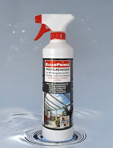 Profilreiniger Wintergarten 0,5 Liter | für Fensterrahmen und Profile | Regenstreifen Nikotin Reinigungsmittel auf Kunststoff Alu Lack Holz