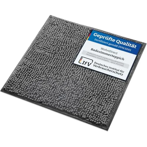 WohnDirect Badematte 45x45cm | Grau | rutschfest & Waschbar, Badezimmerteppich zum Set kombinierbar, Badvorleger, WC Garnitur, Badteppich, Oeko-TEX Zertifiziert