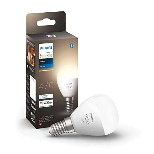 Philips Hue White E14 LED Lampe, Tropfenform, Einzelpack, dimmbar, warmweißes Licht, steuerbar via App, kompatibel mit Amazon Alexa (Echo, Echo Dot)