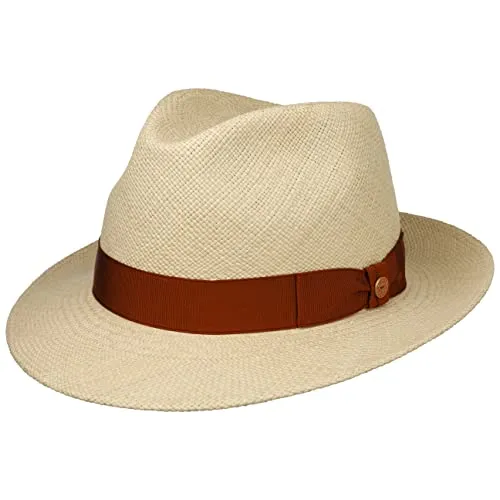 Mayser Albenga Bogarthut Fedora Panamahut Strohhut Ripsband Handmade UV-Schutz Made in EU Herren Sommer Natur-rost 59 cm