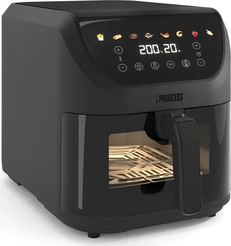PRINCESS 182476 SlimFry Heißluftfritteuse - Kompaktfritteusen mit 8 Litern Fassungsvermögen und Heißlufttechnologie für fettfreies Frittieren. Ideal für Familien und platzsparend, mit digitalem Touchscreen und 8 voreingestellten Programmen.