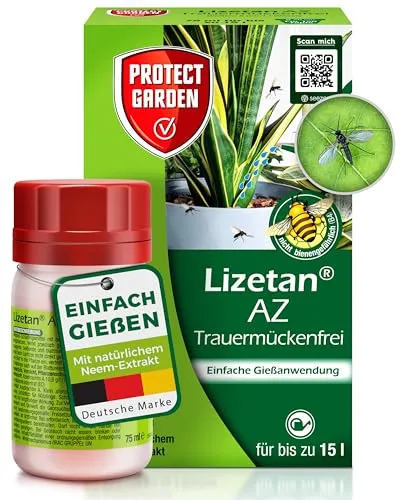 PROTECT GARDEN Lizetan AZ Trauermückenfrei, Gießmittel gegen die Larven der Trauermücken und andere Bodenschädlinge, 75 ml Konzentrat