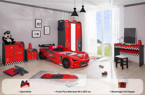 Kinderzimmer komplett Set Autobett Rio 5-teilig Rot