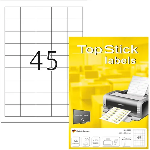 TOP STICK Universal-Etiketten 38,1 x 29,6 mm weiß 4.500 Etiketten auf 100 Blatt