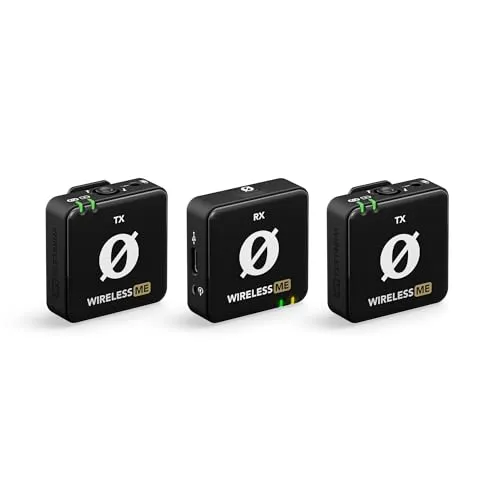RØDE Wireless ME Dual Set: Kompaktes drahtloses Mikrofonsystem mit GainAssist-Technologie, integrierten Mikrofonen und 100m Reichweite für Filmemacher, Interviews und Content-Erstellung (Schwarz)