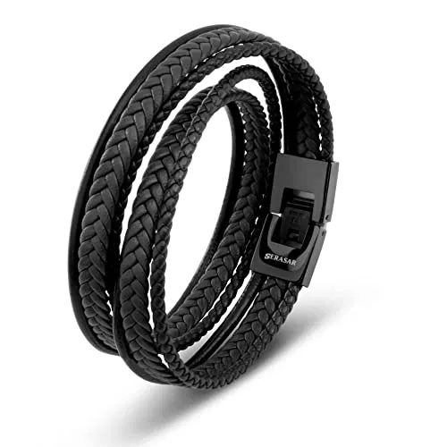 SERASAR Herrenarmband aus Leder 34cm - Armbänder für Herren, elegantes geflochtenes Design aus echtem Rindsleder, kommt in einer hochwertigen Geschenkbox – das perfekte Geschenk für jeden Anlass!