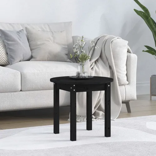 The Living Store Couchtisch Schwarz Ø 45x40 cm aus massivem Kiefernholz