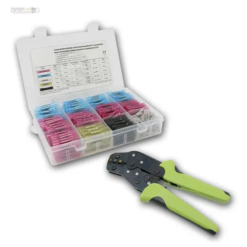 Quetschverbinder-Sortiment 340-teilig mit Presszange - Vielfältiges Sortiment an schrumpfbaren Quetschverbindern, inklusive Crimpzange für einfachen und sicheren Anschluss. Ideal für verschiedene Elektronikprojekte.