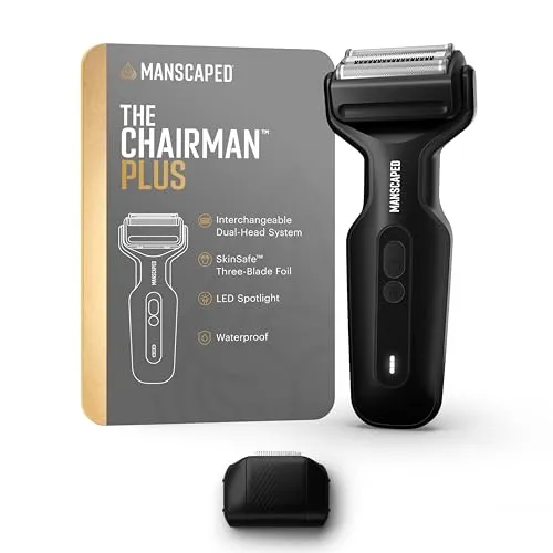 MANSCAPED® The Chairman™ Plus Elektrischer Rasierer, zwei Klingenköpfe, SkinSafe®-Folie & Präzisions-Schneider, USB-C-Aufladung, sanft